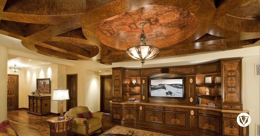 Architectural wood veneer inside a high end home